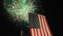 July 4th Fest fireworks and American flag