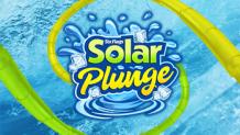 Solar Plunge logo with ice cubes and slides going into water