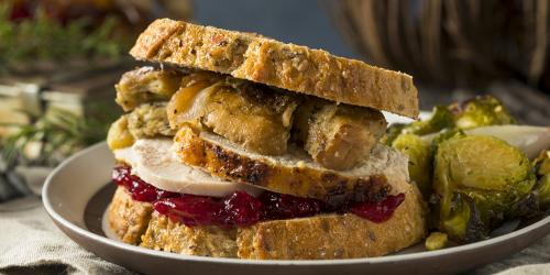 Thanksgiving Turkey Sandwich with Turkey Cranberries Stuffing and Gravy